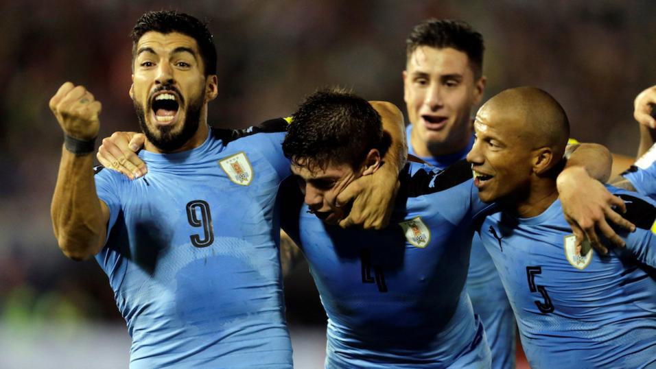 Luis Suarez and Uruguay team mates